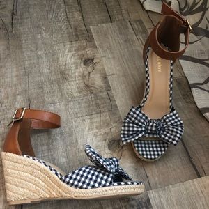 Gingham Espadrille Wedges